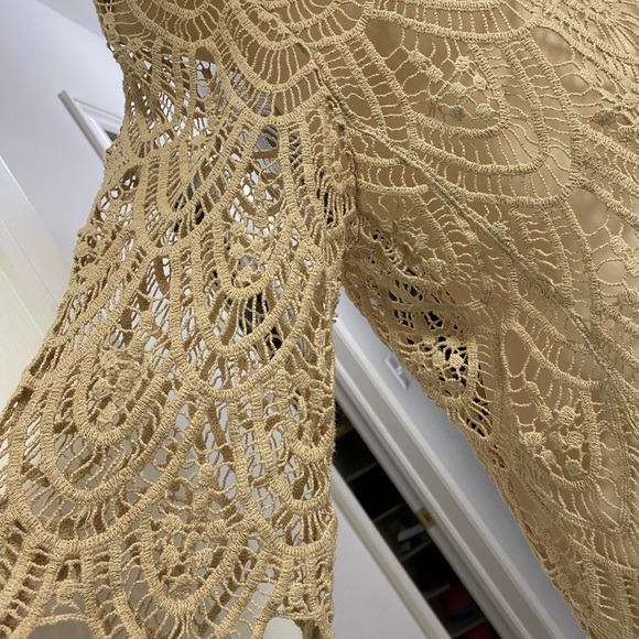 Open Crochet Knit 3/4 Bell Sleeve Boat Neck Scalloped Edge Pullover Sz M - Picture 7 of 8